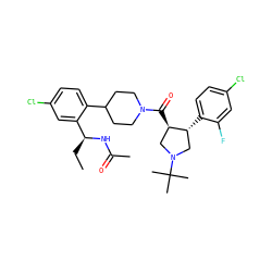 CC[C@H](NC(C)=O)c1cc(Cl)ccc1C1CCN(C(=O)[C@@H]2CN(C(C)(C)C)C[C@H]2c2ccc(Cl)cc2F)CC1 ZINC000029043364