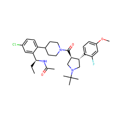 CC[C@H](NC(C)=O)c1cc(Cl)ccc1C1CCN(C(=O)[C@@H]2CN(C(C)(C)C)C[C@H]2c2ccc(OC)cc2F)CC1 ZINC000029043188