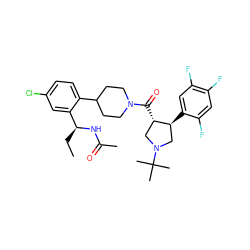 CC[C@H](NC(C)=O)c1cc(Cl)ccc1C1CCN(C(=O)[C@H]2CN(C(C)(C)C)C[C@@H]2c2cc(F)c(F)cc2F)CC1 ZINC000029042922