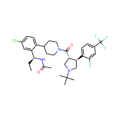 CC[C@H](NC(C)=O)c1cc(Cl)ccc1C1CCN(C(=O)[C@H]2CN(C(C)(C)C)C[C@@H]2c2ccc(C(F)(F)F)cc2F)CC1 ZINC000029043184