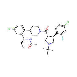 CC[C@H](NC(C)=O)c1cc(Cl)ccc1C1CCN(C(=O)[C@H]2CN(C(C)(C)C)C[C@@H]2c2ccc(Cl)cc2F)CC1 ZINC000029043366