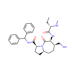 CC[C@H](NC)C(=O)N[C@@H]1C(=O)N2[C@H](CC[C@H]2C(=O)NC(c2ccccc2)c2ccccc2)CC[C@@H]1CN ZINC000049695474