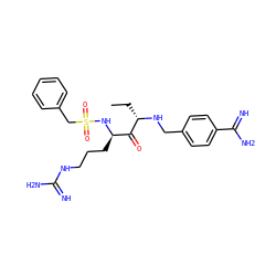 CC[C@H](NCc1ccc(C(=N)N)cc1)C(=O)[C@@H](CCCNC(=N)N)NS(=O)(=O)Cc1ccccc1 ZINC000072177768