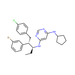 CC[C@H](Nc1cc(NC2CCCC2)ncn1)[C@@H](Cc1ccc(Cl)cc1)c1cccc(Br)c1 ZINC000043067280