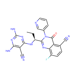 CC[C@H](Nc1nc(N)nc(N)c1C#N)c1nc2c(F)ccc(C#N)c2c(=O)n1-c1cccnc1 ZINC000220853322