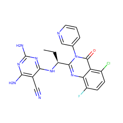 CC[C@H](Nc1nc(N)nc(N)c1C#N)c1nc2c(F)ccc(Cl)c2c(=O)n1-c1cccnc1 ZINC000220851002