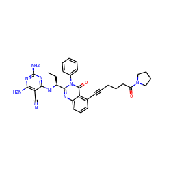 CC[C@H](Nc1nc(N)nc(N)c1C#N)c1nc2cccc(C#CCCCC(=O)N3CCCC3)c2c(=O)n1-c1ccccc1 ZINC001772630888