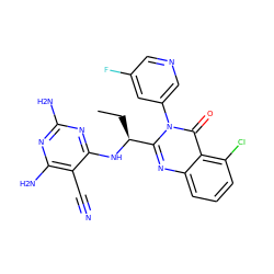 CC[C@H](Nc1nc(N)nc(N)c1C#N)c1nc2cccc(Cl)c2c(=O)n1-c1cncc(F)c1 ZINC000220889293