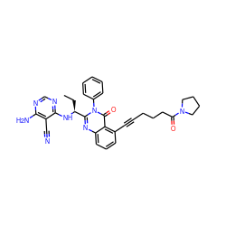 CC[C@H](Nc1ncnc(N)c1C#N)c1nc2cccc(C#CCCCC(=O)N3CCCC3)c2c(=O)n1-c1ccccc1 ZINC001772588165