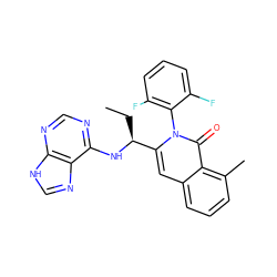 CC[C@H](Nc1ncnc2[nH]cnc12)c1cc2cccc(C)c2c(=O)n1-c1c(F)cccc1F ZINC000088346063