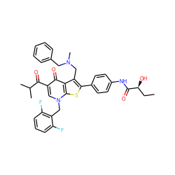 CC[C@H](O)C(=O)Nc1ccc(-c2sc3c(c2CN(C)Cc2ccccc2)c(=O)c(C(=O)C(C)C)cn3Cc2c(F)cccc2F)cc1 ZINC000049938371