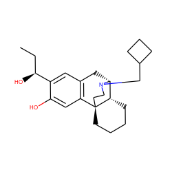 CC[C@H](O)c1cc2c(cc1O)[C@@]13CCCC[C@H]1[C@@H](C2)N(CC1CCC1)CC3 ZINC000045314949