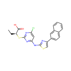 CC[C@H](Sc1nc(Cl)cc(Nc2nc(-c3ccc4ccccc4c3)cs2)n1)C(=O)O ZINC000103240137