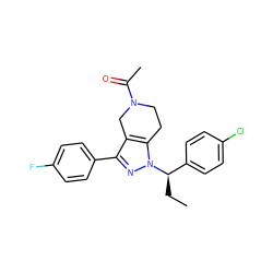 CC[C@H](c1ccc(Cl)cc1)n1nc(-c2ccc(F)cc2)c2c1CCN(C(C)=O)C2 ZINC000204895452