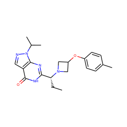 CC[C@H](c1nc2c(cnn2C(C)C)c(=O)[nH]1)N1CC(Oc2ccc(C)cc2)C1 ZINC001772587236