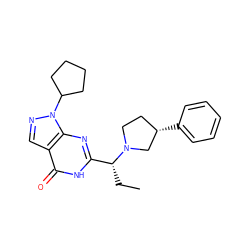 CC[C@H](c1nc2c(cnn2C2CCCC2)c(=O)[nH]1)N1CC[C@H](c2ccccc2)C1 ZINC001772578864