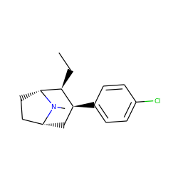 CC[C@H]1[C@@H](c2ccc(Cl)cc2)C[C@@H]2CC[C@H]1N2C ZINC000013742496