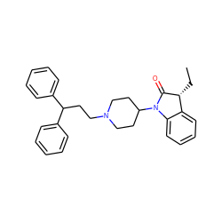 CC[C@H]1C(=O)N(C2CCN(CCC(c3ccccc3)c3ccccc3)CC2)c2ccccc21 ZINC000169341840