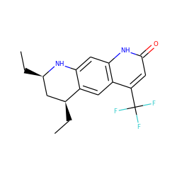 CC[C@H]1C[C@@H](CC)Nc2cc3[nH]c(=O)cc(C(F)(F)F)c3cc21 ZINC000013581066