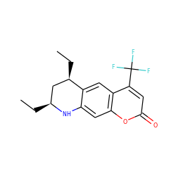 CC[C@H]1C[C@@H](CC)c2cc3c(C(F)(F)F)cc(=O)oc3cc2N1 ZINC000100752998