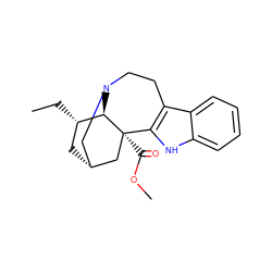 CC[C@H]1C[C@@H]2CN3CCc4c([nH]c5ccccc45)[C@@](C(=O)OC)(C2)[C@@H]13 ZINC000012726401