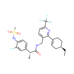 CC[C@H]1CC=C(c2nc(C(F)(F)F)ccc2CNC(=O)[C@H](C)c2ccc(NS(C)(=O)=O)c(F)c2)CC1 ZINC000299833956