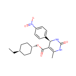 CC[C@H]1CC[C@H](OC(=O)C2=C(C)NC(=O)N[C@@H]2c2ccc([N+](=O)[O-])cc2)CC1 ZINC000101055865