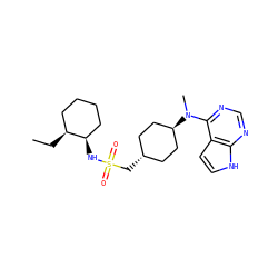 CC[C@H]1CCCC[C@H]1NS(=O)(=O)C[C@H]1CC[C@H](N(C)c2ncnc3[nH]ccc23)CC1 ZINC000261163418