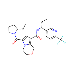 CC[C@H]1CCCN1C(=O)c1cc(C(=O)N[C@H](CC)c2ccc(C(F)(F)F)nc2)c2n1CCOC2 ZINC000146145470