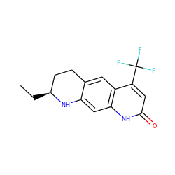 CC[C@H]1CCc2cc3c(C(F)(F)F)cc(=O)[nH]c3cc2N1 ZINC000003814381