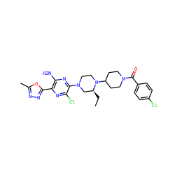 CC[C@H]1CN(c2nc(N)c(-c3nnc(C)o3)nc2Cl)CCN1C1CCN(C(=O)c2ccc(Cl)cc2)CC1 ZINC000103266168