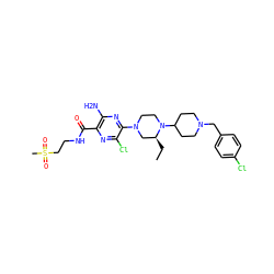 CC[C@H]1CN(c2nc(N)c(C(=O)NCCS(C)(=O)=O)nc2Cl)CCN1C1CCN(Cc2ccc(Cl)cc2)CC1 ZINC000073196342