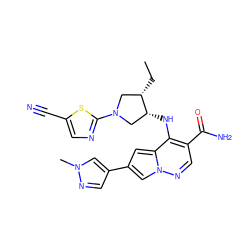 CC[C@H]1CN(c2ncc(C#N)s2)C[C@H]1Nc1c(C(N)=O)cnn2cc(-c3cnn(C)c3)cc12 ZINC000261158079