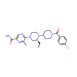 CC[C@H]1CN(c2ncc(C(N)=O)nc2C)CCN1C1CCN(C(=O)c2ccc(Cl)cc2)CC1 ZINC000073195846