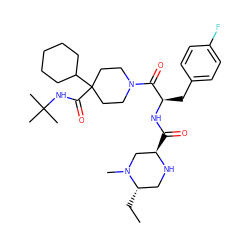 CC[C@H]1CN[C@H](C(=O)N[C@H](Cc2ccc(F)cc2)C(=O)N2CCC(C(=O)NC(C)(C)C)(C3CCCCC3)CC2)CN1C ZINC000028478132