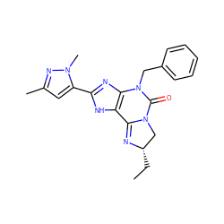 CC[C@H]1CN2C(=O)N(Cc3ccccc3)c3nc(-c4cc(C)nn4C)[nH]c3C2=N1 ZINC000072109238