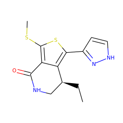 CC[C@H]1CNC(=O)c2c(SC)sc(-c3cc[nH]n3)c21 ZINC000145623540