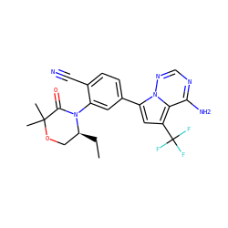 CC[C@H]1COC(C)(C)C(=O)N1c1cc(-c2cc(C(F)(F)F)c3c(N)ncnn23)ccc1C#N ZINC001772576557