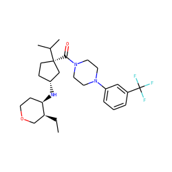 CC[C@H]1COCC[C@H]1N[C@@H]1CC[C@@](C(=O)N2CCN(c3cccc(C(F)(F)F)c3)CC2)(C(C)C)C1 ZINC000066073887