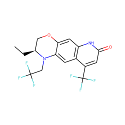 CC[C@H]1COc2cc3[nH]c(=O)cc(C(F)(F)F)c3cc2N1CC(F)(F)F ZINC000014967380