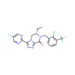 CC[C@H]1Cn2c(nnc2-c2ncc(F)cn2)C(=O)N1Cc1cccc(C(F)(F)F)c1Cl ZINC000219115546