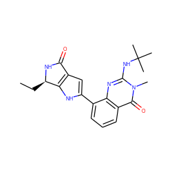 CC[C@H]1NC(=O)c2cc(-c3cccc4c(=O)n(C)c(NC(C)(C)C)nc34)[nH]c21 ZINC000223422298