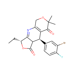 CC[C@H]1OC(=O)C2C1=NC1=C(C(=O)C(C)(C)OC1)[C@H]2c1ccc(F)c(Br)c1 ZINC000040812656