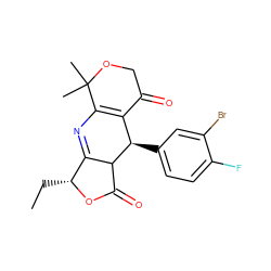 CC[C@H]1OC(=O)C2C1=NC1=C(C(=O)COC1(C)C)[C@H]2c1ccc(F)c(Br)c1 ZINC000040764303