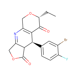 CC[C@H]1OCC2=C(C1=O)[C@@H](c1ccc(F)c(Br)c1)C1C(=O)OCC1=N2 ZINC000040764392