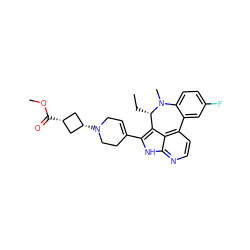 CC[C@H]1c2c(C3=CCN([C@H]4C[C@@H](C(=O)OC)C4)CC3)[nH]c3nccc(c23)-c2cc(F)ccc2N1C ZINC001772653623