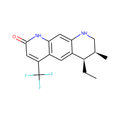 CC[C@H]1c2cc3c(C(F)(F)F)cc(=O)[nH]c3cc2NC[C@H]1C ZINC000028765157