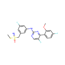 CC[S@@](=N)(=O)Cc1cc(F)cc(Nc2ncc(F)c(-c3ccc(F)cc3OC)n2)c1 ZINC000206903037