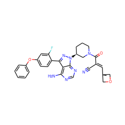 CC1(/C=C(\C#N)C(=O)N2CCC[C@H](n3nc(-c4ccc(Oc5ccccc5)cc4F)c4c(N)ncnc43)C2)COC1 ZINC000224314508