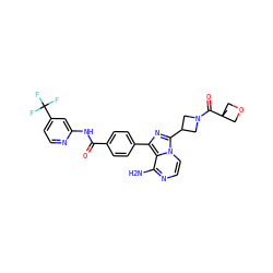 CC1(C(=O)N2CC(c3nc(-c4ccc(C(=O)Nc5cc(C(F)(F)F)ccn5)cc4)c4c(N)nccn34)C2)COC1 ZINC001772635511